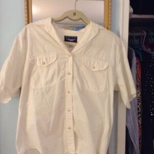 Best American Off White Short Sleeve Blouse Two Pockets Size Small 100% Cotton